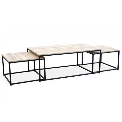 Table Basse Beige et 2 Tables Gigognes Structure en Fer Noir CARO - 3S. x Home - Salon industriel