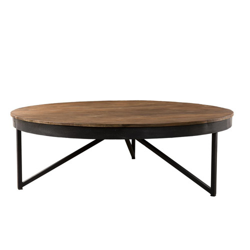 Table basse ronde bois de  Teck recyclé pieds métal - SIANA - Macabane - Salon industriel