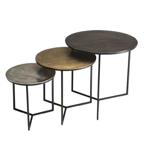 Set de 3 tables gigognes aluminium noir doré argenté - pieds métal - JANICE - Macabane - Salon meuble deco