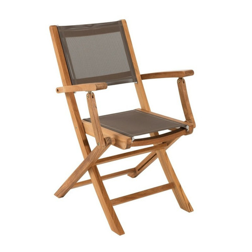 Ensemble de 2 fauteuils de jardin pliants en bois teck et textilène couleur taupe - Macabane - Macabane jardin meuble deco