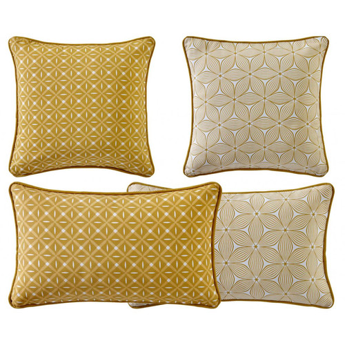 Coussin GIENS double face graphique rectangulaire  jaune curry - becquet - Textile design