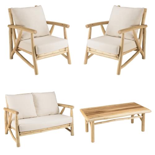 Ensemble canapé 2 places 2 fauteuils 1 table basse en teck MADURA Blanc - Macabane - Table basse blanche design