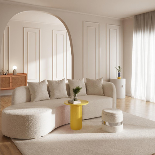 Canapé sectionnel incurvé 3-4 places en tissu bouclé ALBA blanc  - POTIRON PARIS - Canape blanc design