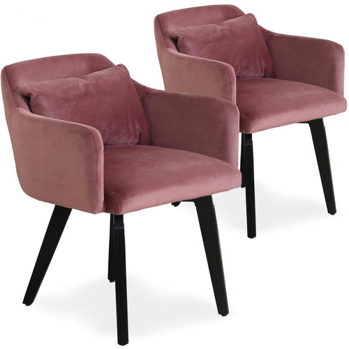 Chaise à Accoudoir Scandinave en Velours Rose GIBBS - 3S. x Home - Chaise velours design
