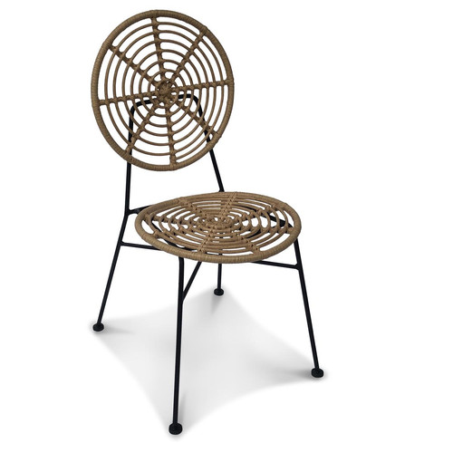 Chaise d'Extérieur en Résine Beige Imitation Rotin SPIDER - DeclikDeco - Chaise resine design