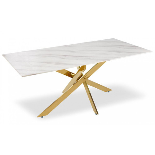 Table à manger en verre effet Marbre et pieds Or CAMDEN 3S. x Home  - Table design