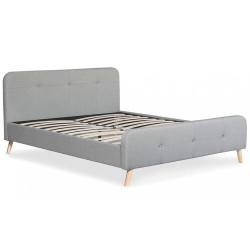 Lit scandinave avec tête de lit et sommier 160x200cm Tissu Gris NERRYM - 3S. x Home - Lit design
