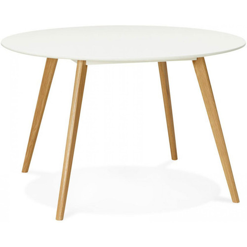Table à manger ronde blanche pieds bois CAMSOU - 3S. x Home - Table scandinave