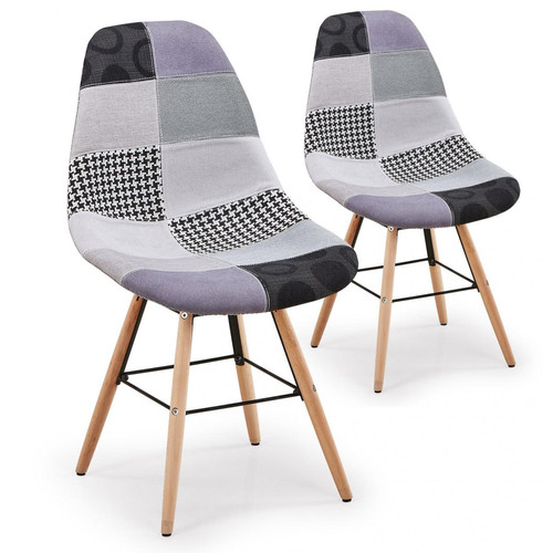 Lot De 2 Chaises Scandinaves Patchwork Gris OVIDE - 3S. x Home - Chaise tissu design