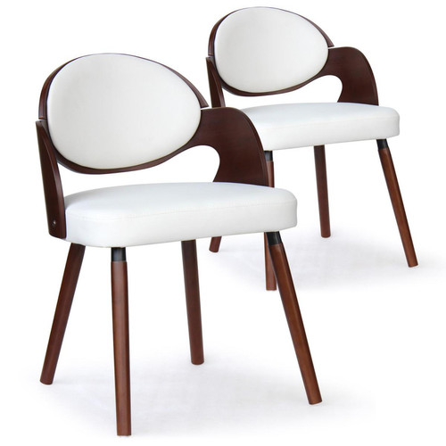 Lot de 2 Chaises Scandinaves Bois Noisette Blanc ALSEA - 3S. x Home - Chaise simili cuir design