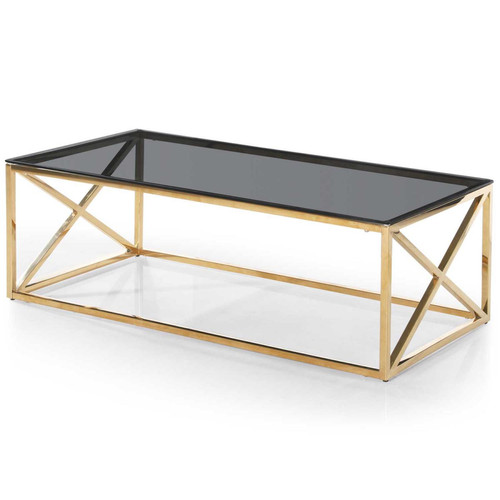 Table Basse Rectangulaire Or Plateau Verre Fumé TAMBA 3S. x Home  - Edition Contemporain Salon