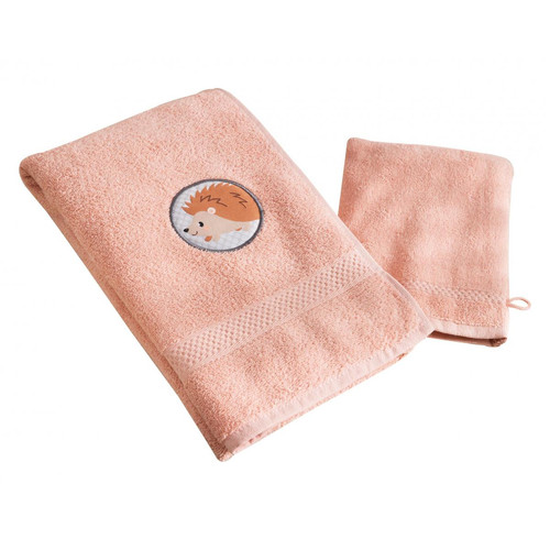 Serviette de bain enfant rose PETITES BETES en coton - becquet - Serviette draps de bain