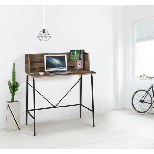 Bureau en métal noir et en bois marron - 3S. x Home - Bureau marron design