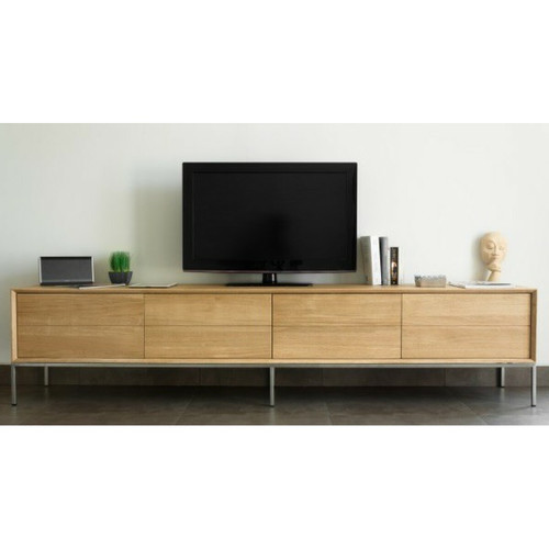 Meuble TV 2 tiroirs 2 portes en chêne massif COPA - 3S. x Home - Meuble tv design bois
