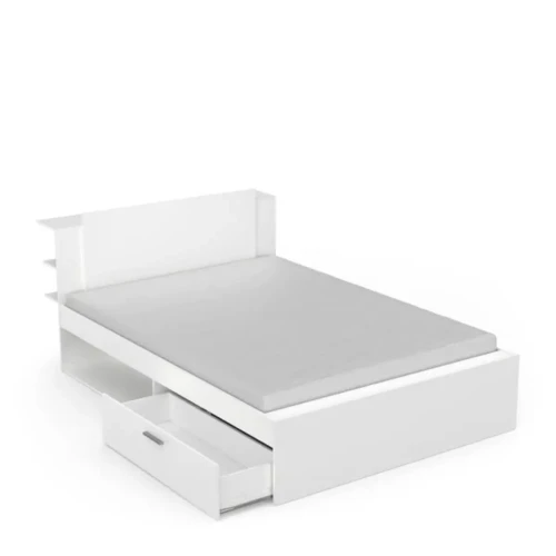 Lit avec 2 niches et 2 tiroirs LIFE blanc mat DeclikDeco  - Edition Authentique Chambre Lit