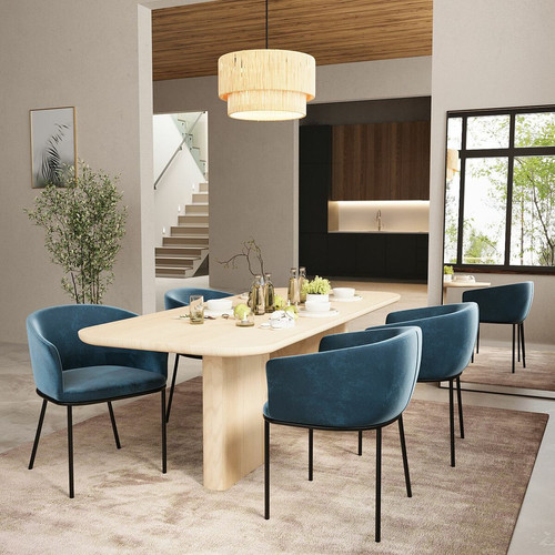Lot de 2 fauteuils de salle à manger en velours Andréa bleu  - POTIRON PARIS - Chaise bleu design