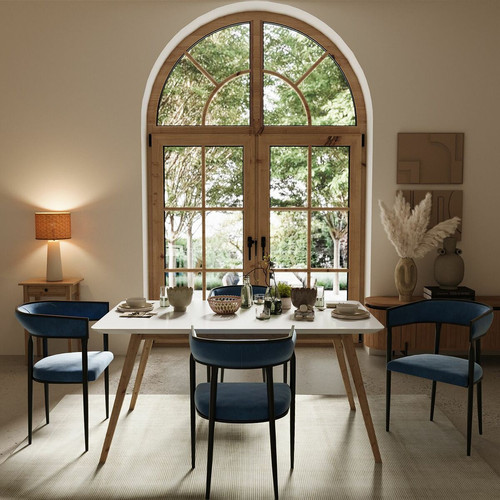 Chaise de salle à manger design en velours Aurore bleu marine  - POTIRON PARIS - Chaise metal design