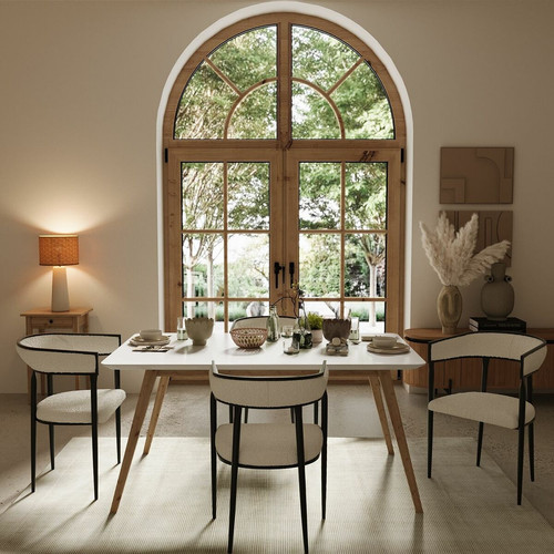 Chaise de salle à manger design en tissu bouclette Aurore blanche  - POTIRON PARIS - Chaise tissu design
