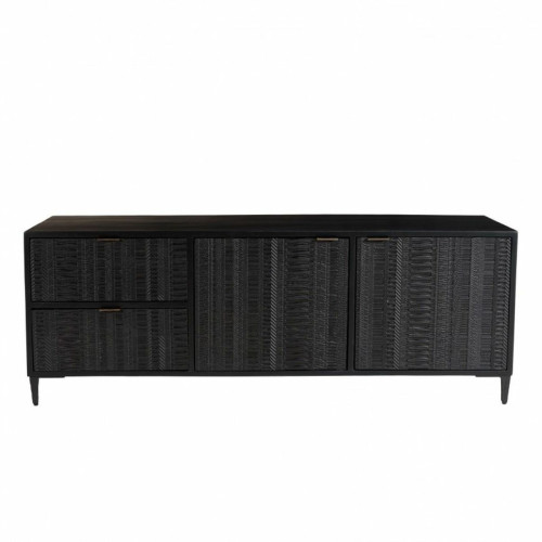 Meuble TV en bois de manguier avec 2 portes et 2 tiroirs sculptés GLORIA noir Macabane  - Edition Ethnique Salon