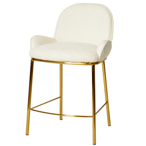 Chaise de bar en tissu bouclette Écru et métal doré brossé 3S. x Home  - Edition Contemporain Salle à manger