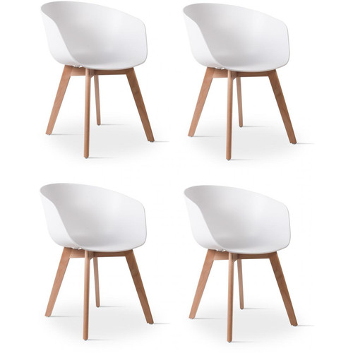 Lot de 4 chaises scandinaves pieds en bois Blanc ALBORG - 3S. x Home - Chaises Blanche
