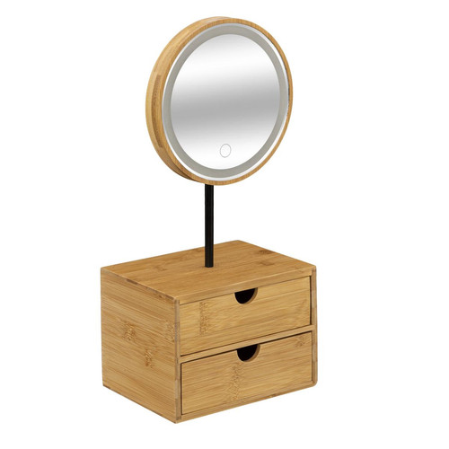 Miroir LED Organiseur Bambou D 16 cm - 3S. x Home - Miroir rond ovale design