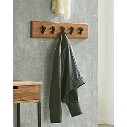 Garderobe murale en bois et 5 crochets en métal noir  - 3S. x Home - Porte manteau bois design