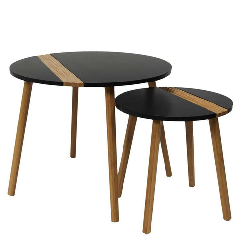 Lot de 2 Tables Gigogne Bicolore Relief Noir - 3S. x Home - Table basse noir design