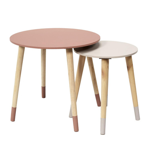 Lot de 2 Tables Gigogne Bicolore Rose - 3S. x Home - Table d appoint bois