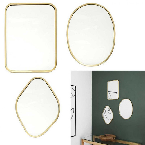 Lot De 3 Miroirs avec Contour Doré - 3S. x Home - Miroir bois design