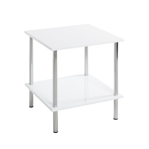 Table d'appoint carré avec Structure en tube d'acier chromé et plateau en MDF décor Blanc brillant - 3S. x Home - Table d appoint blanche