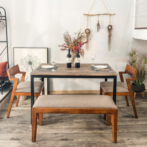 Table de salle à manger en métal noir et en bois finition NEWPORT - 3S. x Home - Table industrielle