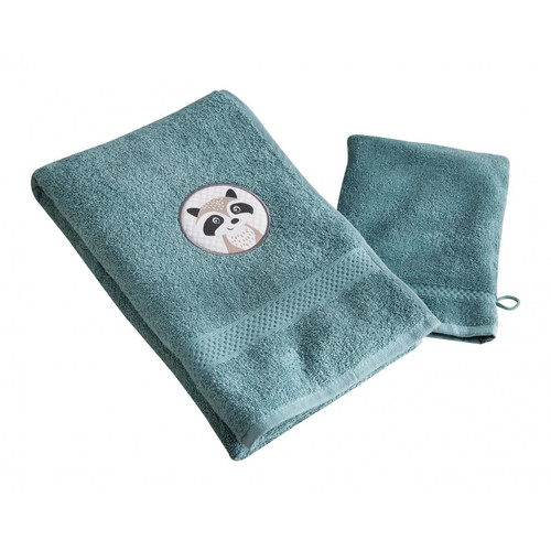 Serviette de bain enfant bleue PETITES BETES en coton - becquet - Serviette draps de bain