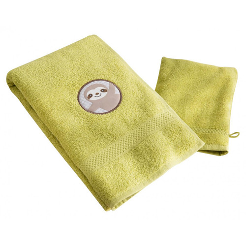 Serviette de bain enfant verte PETITES BETES en coton - becquet - Serviette draps de bain