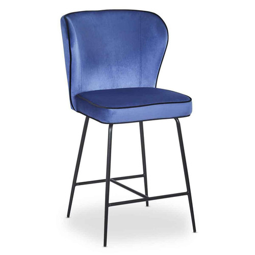 Chaise de bar ELSA Velours Bleu - 3S. x Home - Chaise velours
