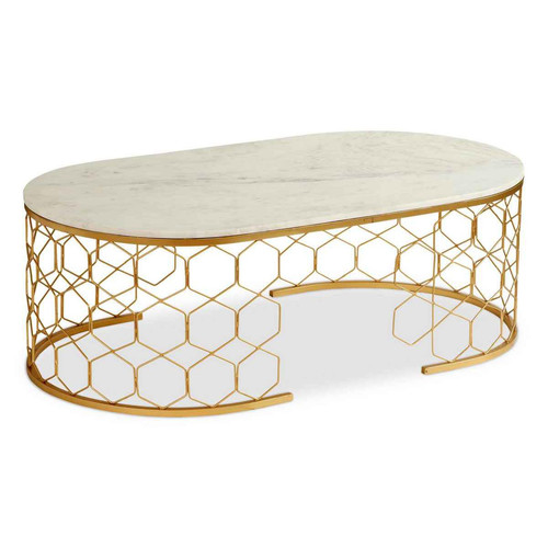 Table Basse Design MAYANO Marbre Et Métal Or 3S. x Home  - Table basse