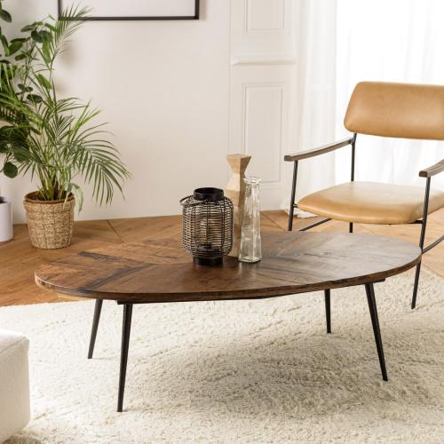 Table basse ovale en bois recyclé plateau chevrons KIARA Macabane  - Edition Ethnique Salon