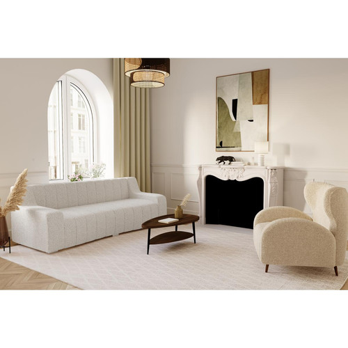 Canapé 3 places en tissu bouclette structure en pin massif GARANCE blanc  - POTIRON PARIS - Canape blanc design